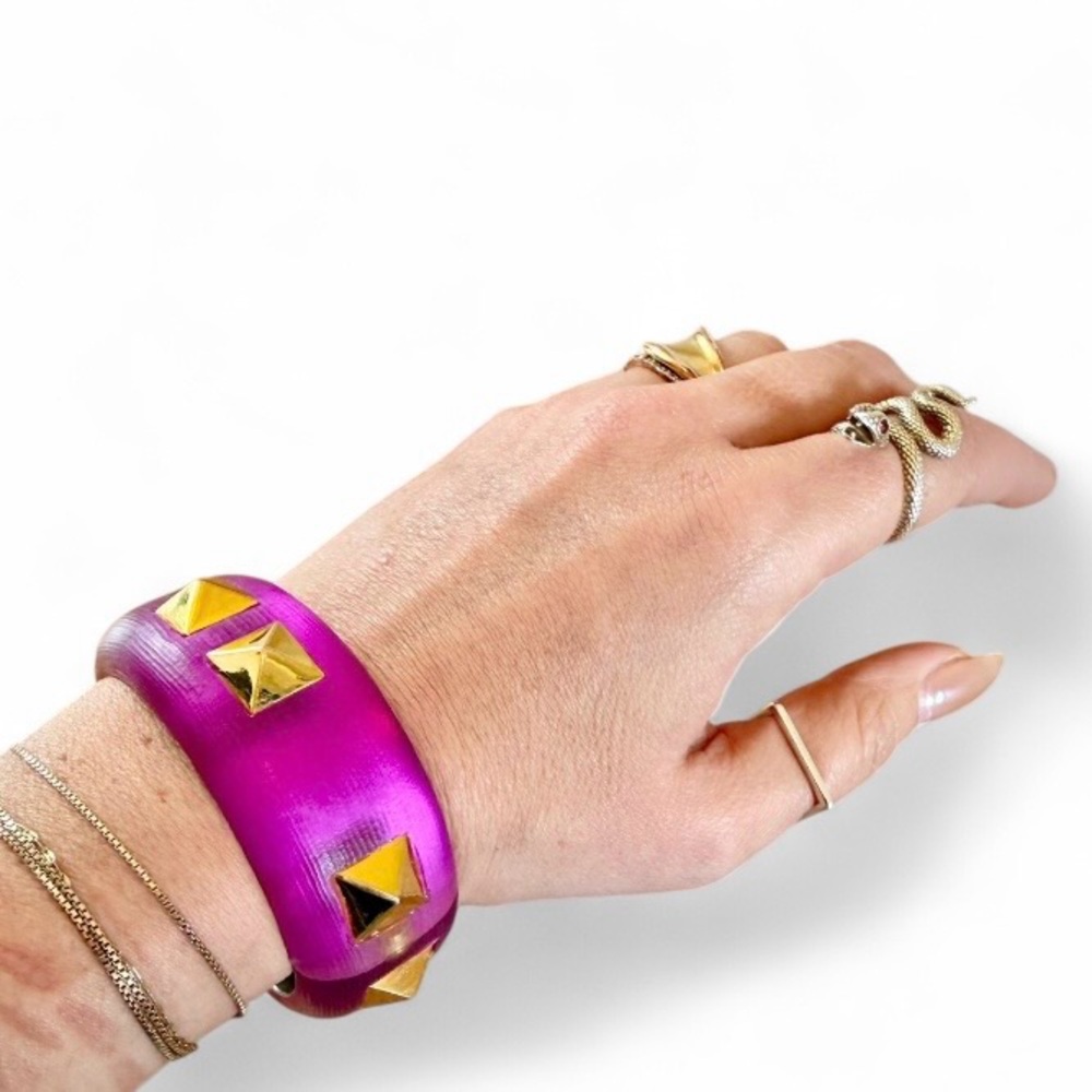 Alexis Bittar Pink Bangle with Gold Pyramid Studs - Picture 3 of 10